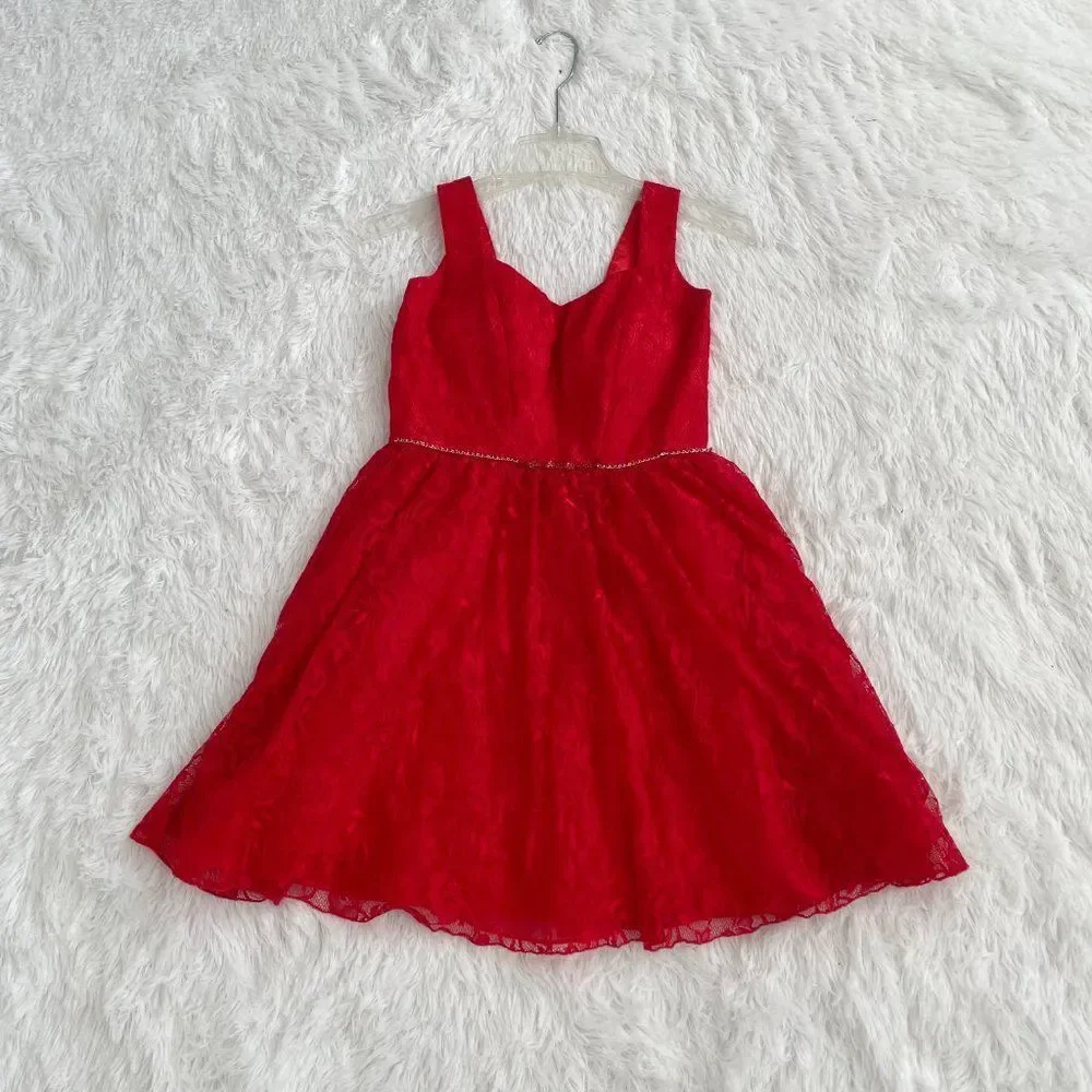 Girls Minuet Mini A Line Knee Length Dress in Red Size Small